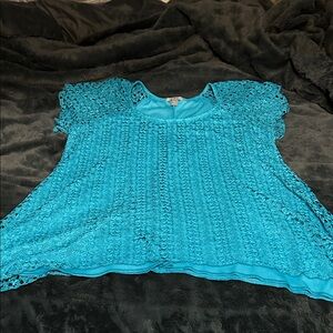 Roz & Ali Turquoise Lace Blouse